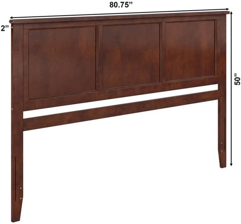 Pemberly Row King Wood Panel Headboard, Walnut Finish, Solid Hardwood Construction, 80.75 in x 50 in, Classic Design for Bedroom Use, Fits Standard Metal Bed Frames