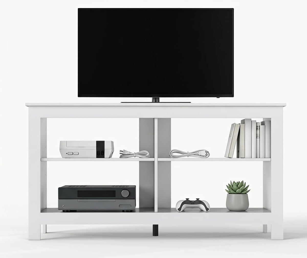 43 inch TV Stand, Suitable for TVs up to 50 inches, Small TV Stands with Open Storage Shelves, Living Room Entertainment Centers, and Bedroom TV Consoles (White)