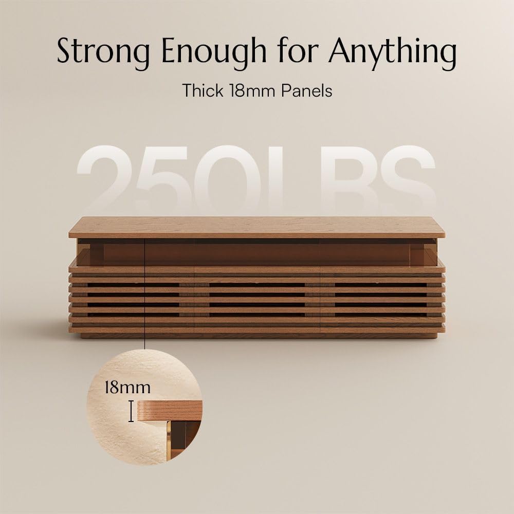 POVISON 94.49'' Fully Assembled TV Stand with Adjustable LED Lights, Walnut