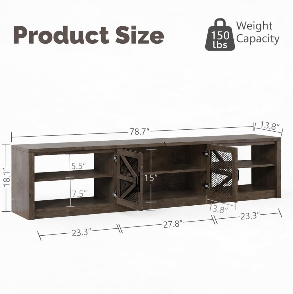 78.7" Farmhouse TV Stand for 85" TV with RGB LED Lights, Rustic Brown
