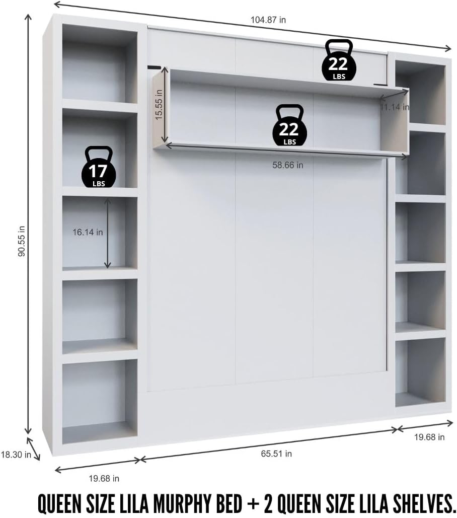 Oakland Living Easy-Lift Queen Murphy Wall Bed in Brown Wood Grain with Two Bookshelves