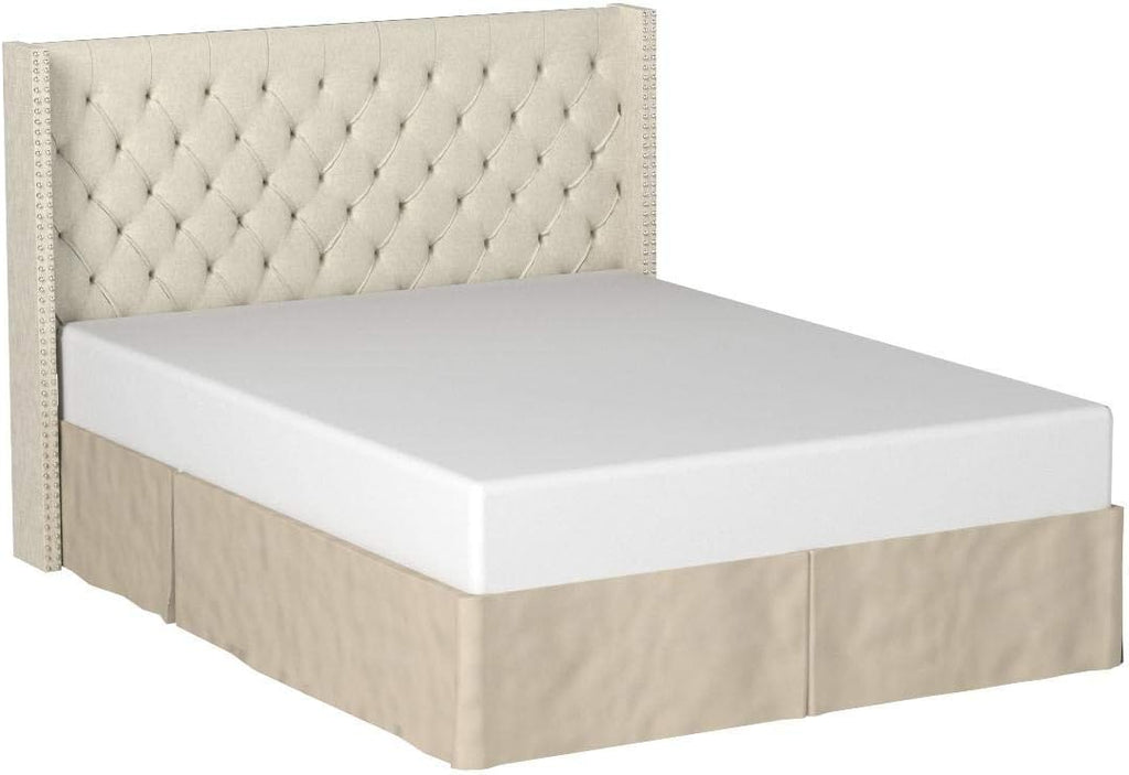 Madison Park Amelia Upholstered Headboard | Nail Head Trim Wingback Button Tufted | Queen, Cream