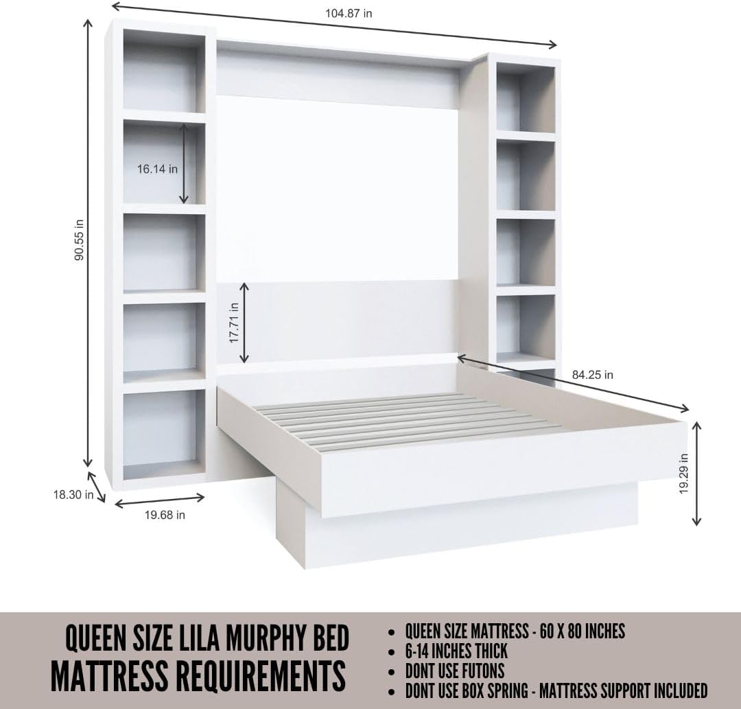 Oakland Living Easy-Lift Queen Murphy Wall Bed in Brown Wood Grain with Two Bookshelves