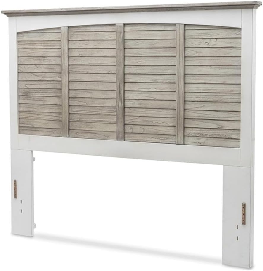 Pemberly Row Queen Headboard, Solid Pine Wood, Gray and White Finish, 57 in x 66.5 in, Contemporary Style Bedroom Furniture for Modern Home Decor