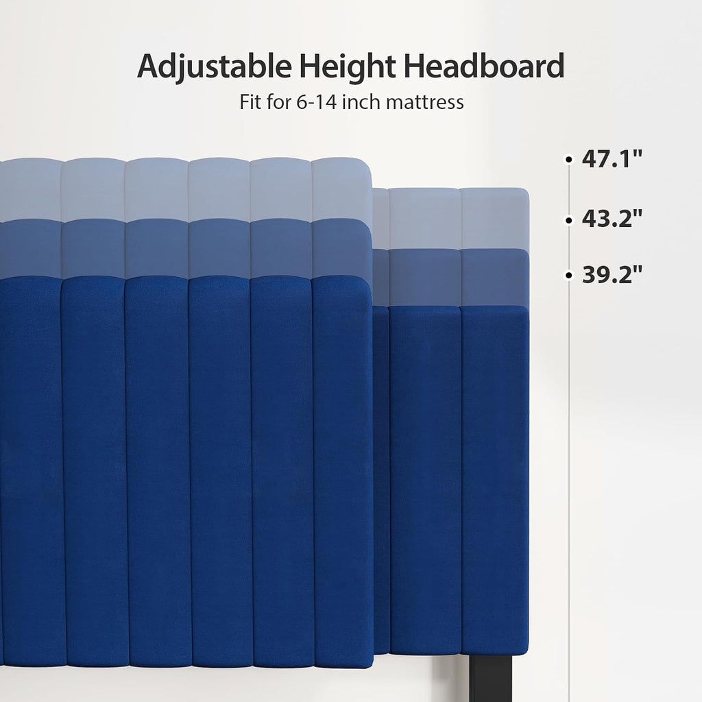 Upholstered Headboard Full/Queen/King Size，Adjustable Height & Width, Blue