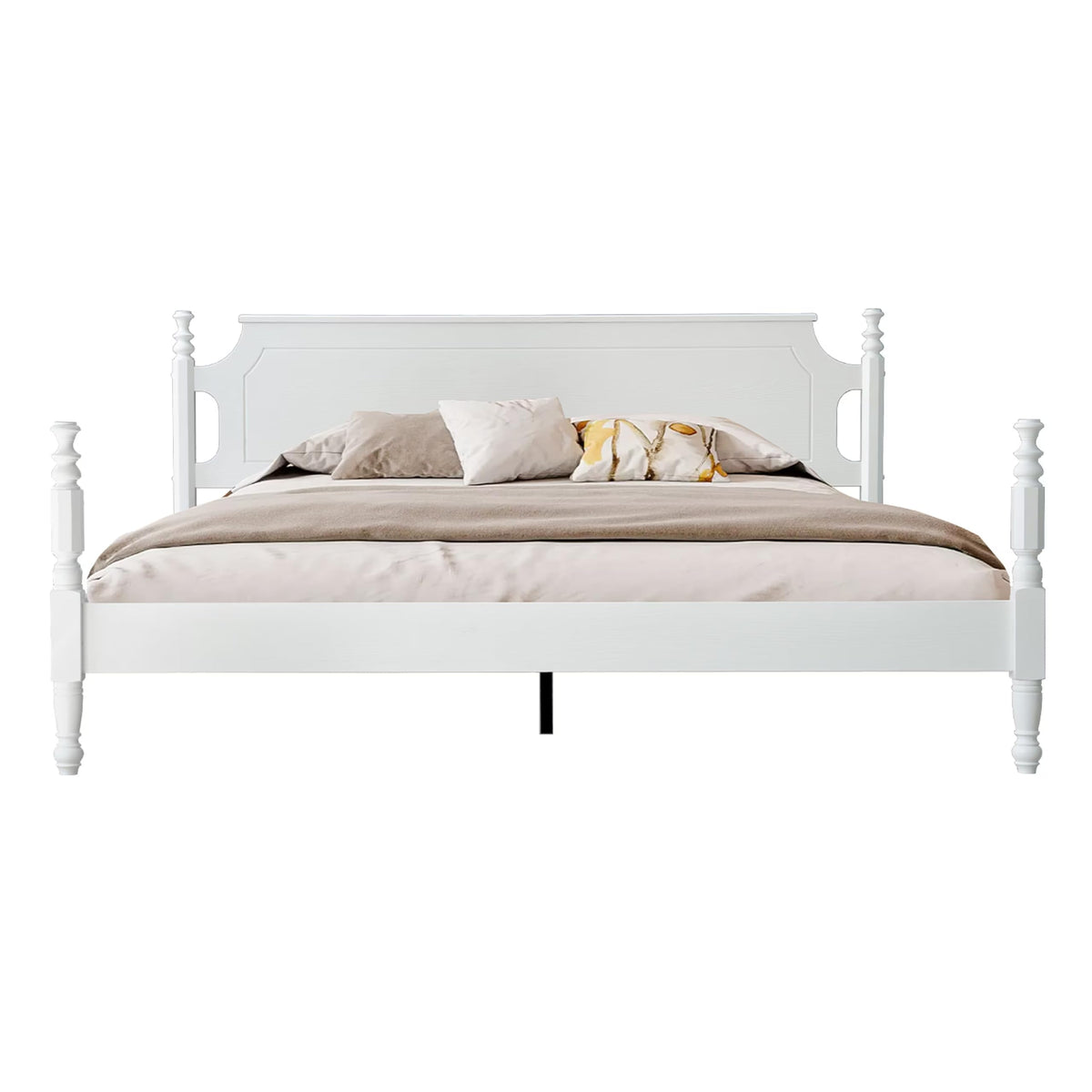 Solid Wood Queen Size Bed Frame with Headboard & Footboard, 12 Strong Slats, Center Metal Legs, Anti-Slip & Noise-Free Design, No Box Spring Needed, Quick Assemble, Barnwood Finish, ROQ-30