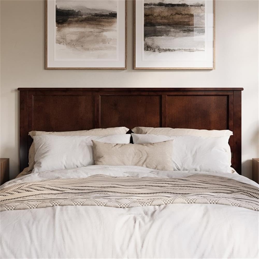 Pemberly Row King Wood Panel Headboard, Walnut Finish, Solid Hardwood Construction, 80.75 in x 50 in, Classic Design for Bedroom Use, Fits Standard Metal Bed Frames