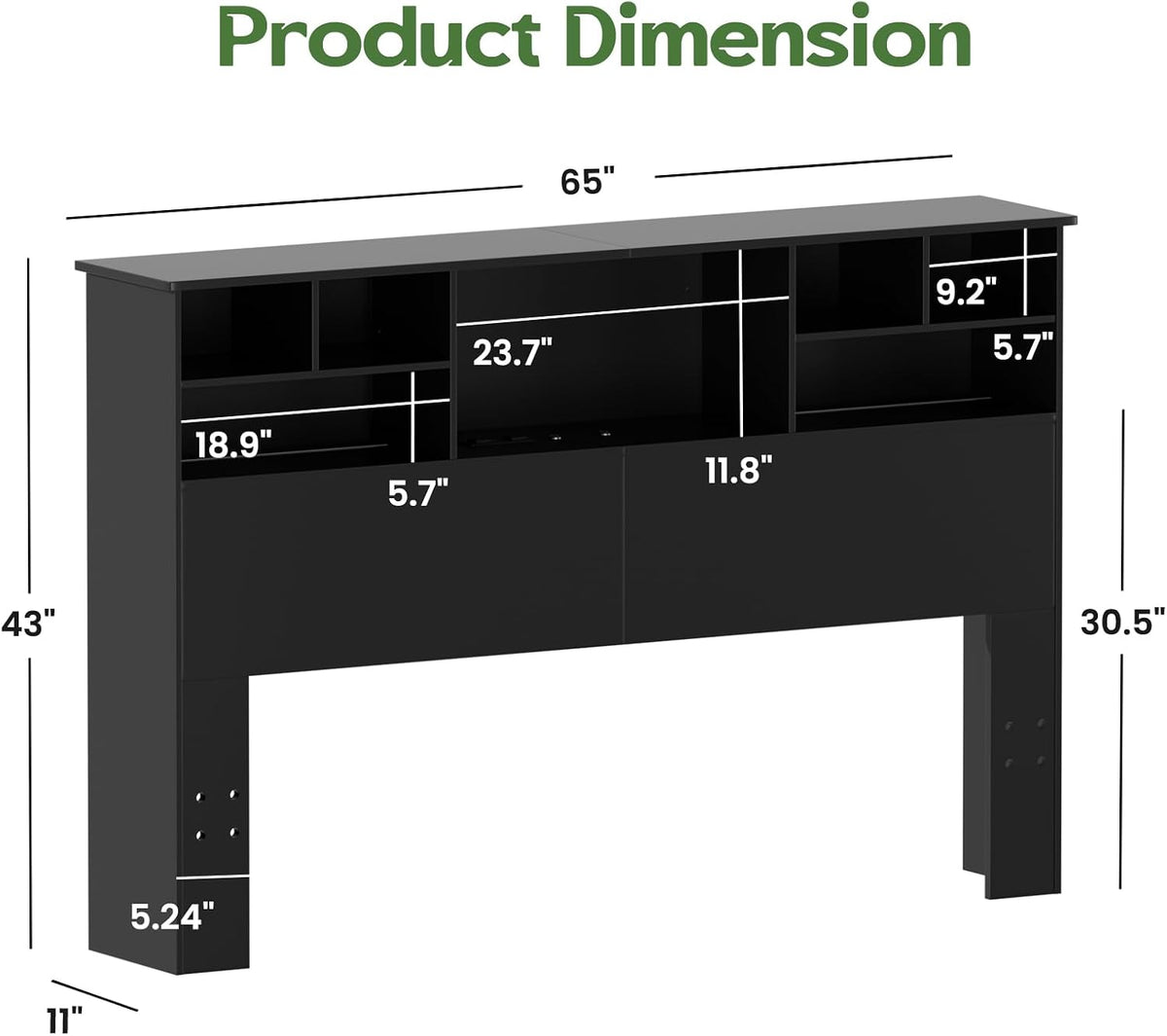 Queen Headboard Only for Bedroom, Bookcase Head Board, Black