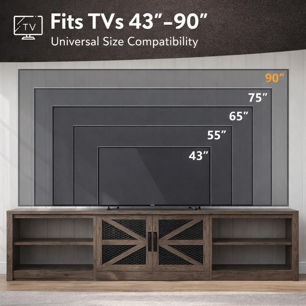 78.7" Farmhouse TV Stand for 85" TV with RGB LED Lights, Rustic Brown