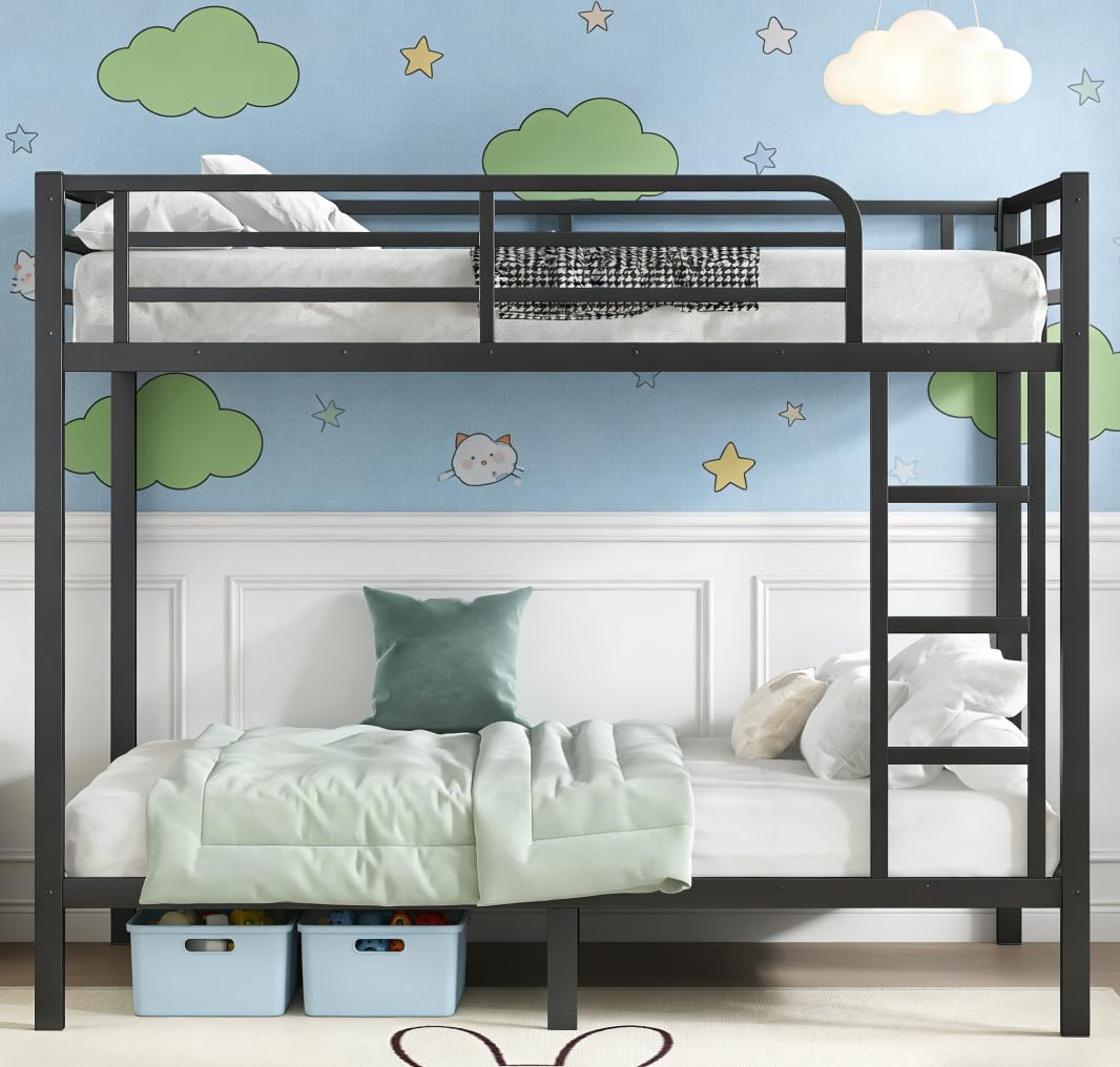 Bellemave Full Over Full Bunk Beds, Metal Bunk Bed with Ladder and Guardrail for Kids, Adults, Can be Split, White