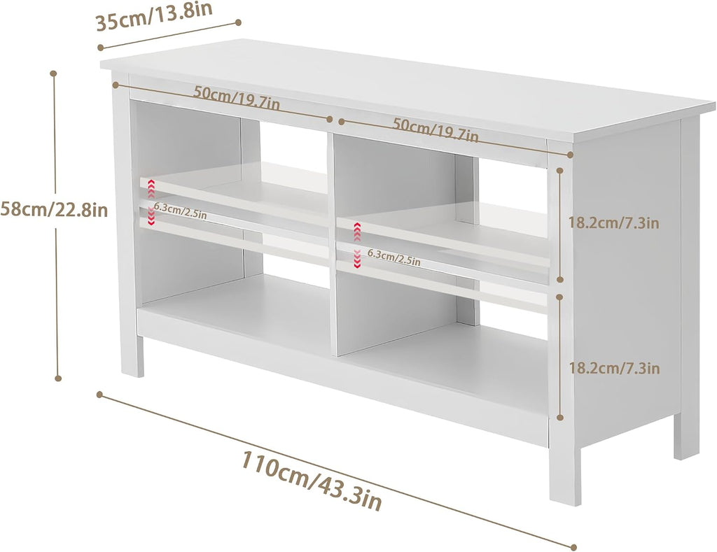 43 inch TV Stand, Suitable for TVs up to 50 inches, Small TV Stands with Open Storage Shelves, Living Room Entertainment Centers, and Bedroom TV Consoles (White)