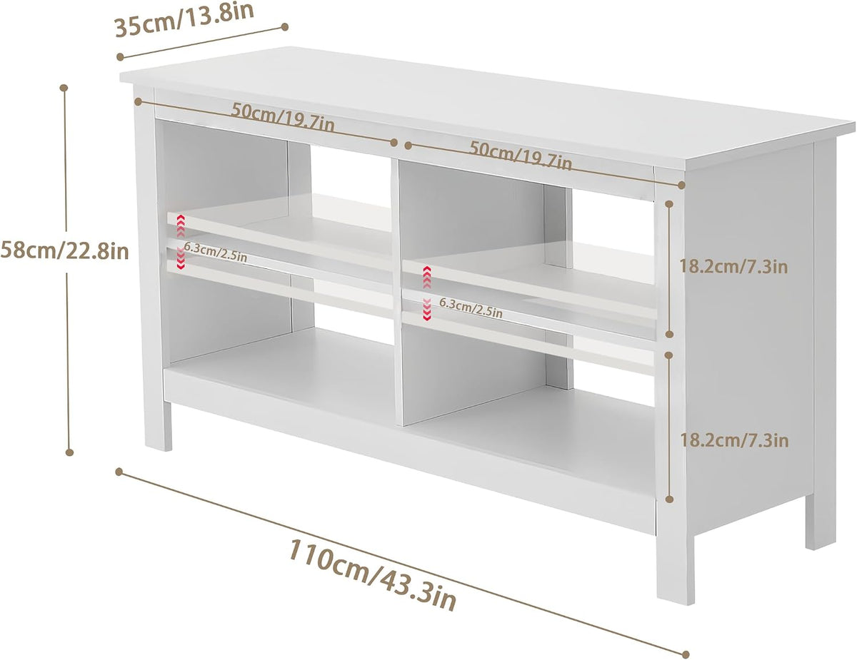43 inch TV Stand, Suitable for TVs up to 50 inches, Small TV Stands with Open Storage Shelves, Living Room Entertainment Centers, and Bedroom TV Consoles (White)