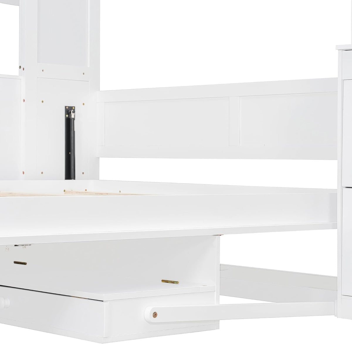 YOPTO Queen Murphy Bed with Storage Shelves and Desk,Cabinets,Lights,White