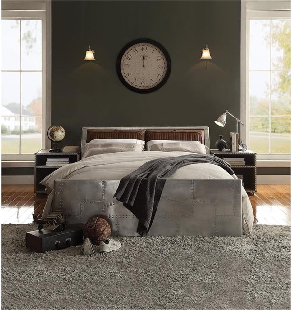 Acme Brancaster Retro Brown and Aluminum Queen Bed with Storage
