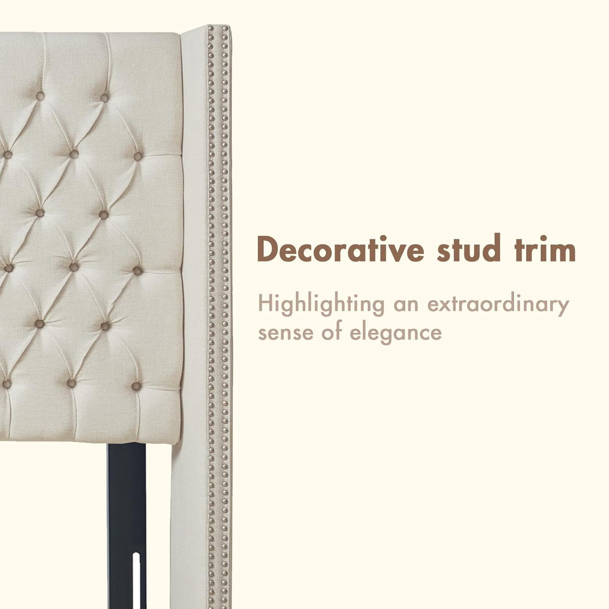 Madison Park Amelia Upholstered Headboard | Nail Head Trim Wingback Button Tufted | Queen, Cream