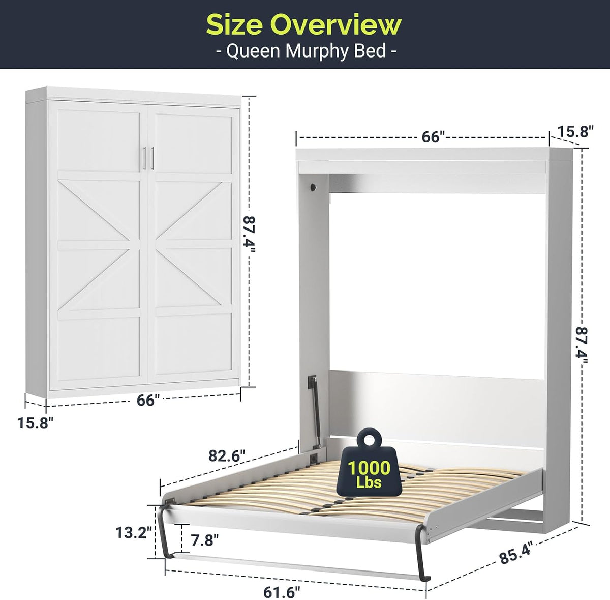 Queen Murphy Bed with Gas Pistons,Vertically Foldable Wall Bed