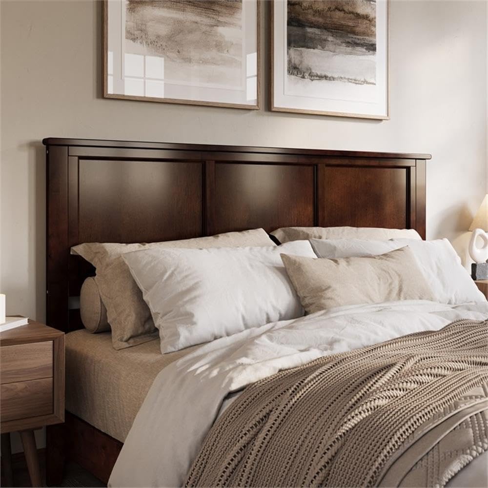 Pemberly Row King Wood Panel Headboard, Walnut Finish, Solid Hardwood Construction, 80.75 in x 50 in, Classic Design for Bedroom Use, Fits Standard Metal Bed Frames