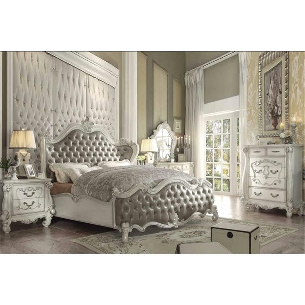 ACME Furniture ACME Versailles Eastern King Bed - 21117EK - 2-Tone Dark Brown PU & Cherry Oak