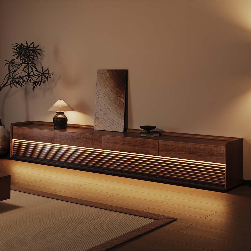 POVISON 118.11" Fully-Assembled Wood TV Stand with Adjustable LED Light