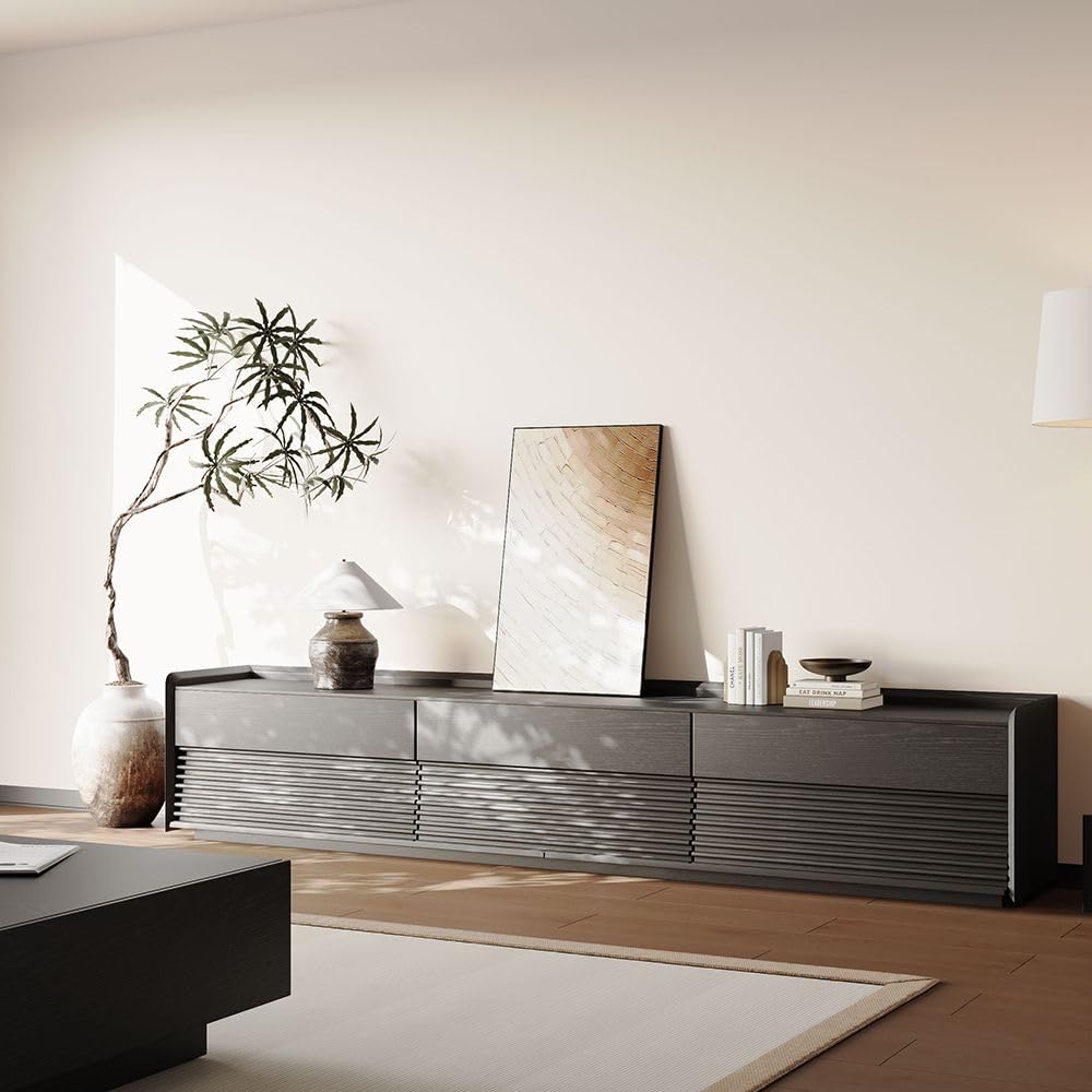 POVISON Fully-Assembled Mid Century Modern TV Stand, 78.74" Wood Media Console with Adjustable LED Light, Entertainment Center with Storage for Living Room