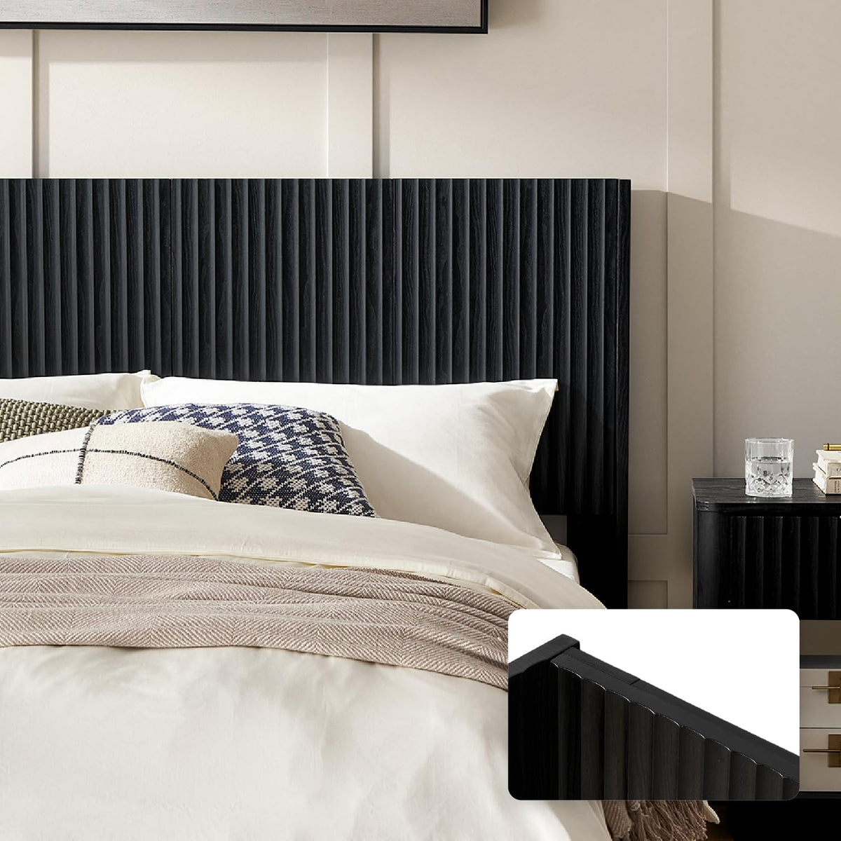 mopio Brooklyn Fluted Panel Wingback Headboard 62.4" - Wall Mount Headboard for Queen Bed, Modern Farmhouse Bedroom Decor, 4-Panel Assembly (Golden Oak, Queen)