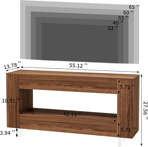 65" TV Stand with 2 Drawers & Hidden Cabinets, Brown Wood Grain Finish
