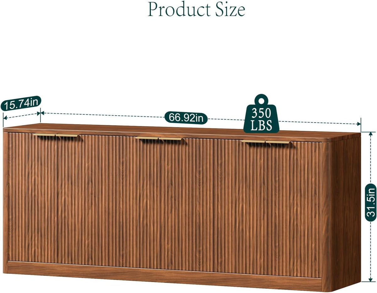 Evermagin 67" Walnut Fluted TV Stand for TVs up to 75"