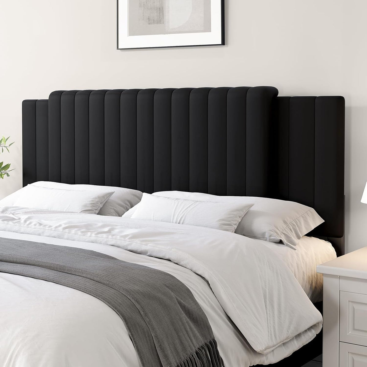Upholstered Headboard Full/Queen/King Size，Adjustable Height & Width, Black