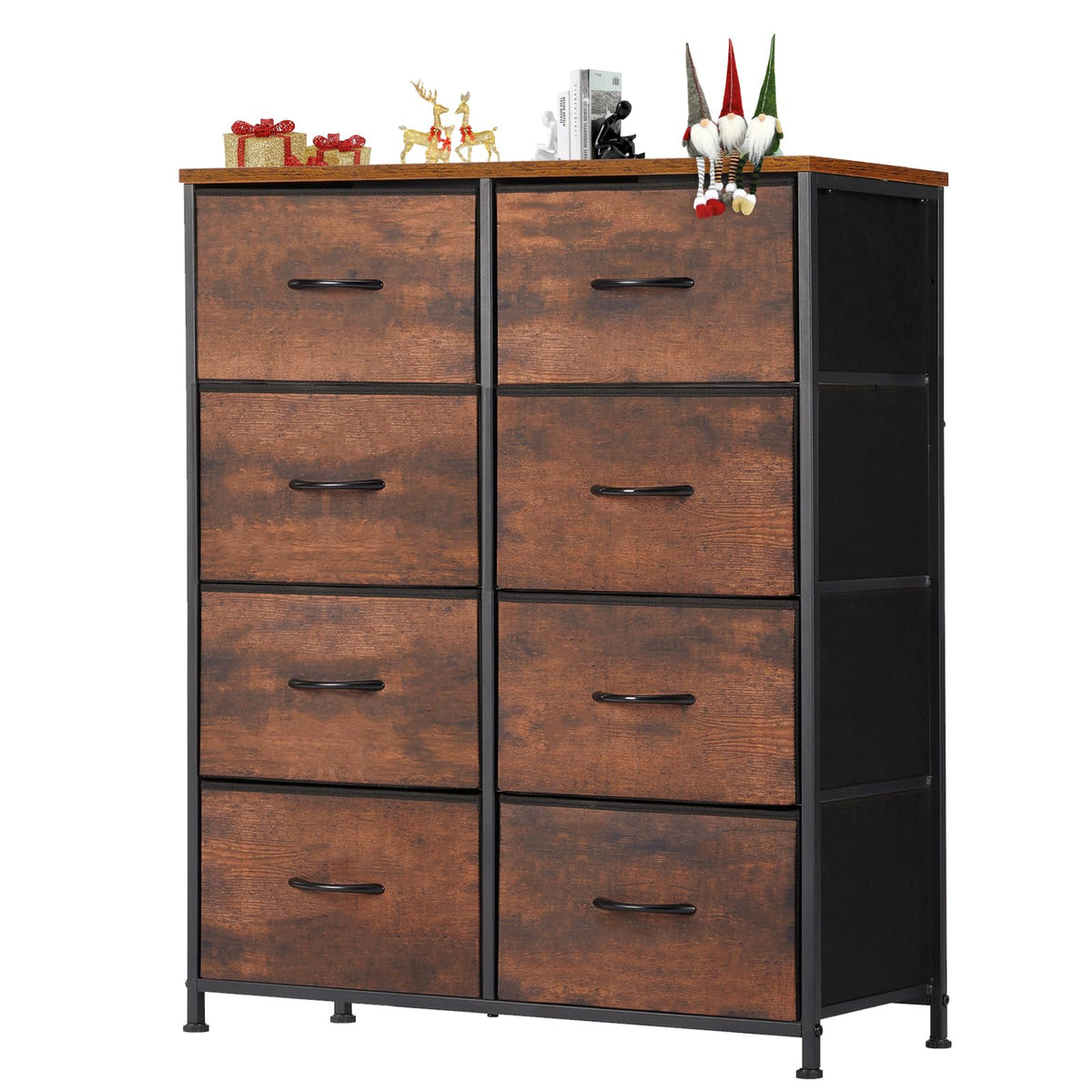 DUMOS TV Stand Media Console with LED Power Station, Open Storage Shelf & Small Accessory Drawers, Entertainment Cabinet, Living Room Bedroom Dorm Home Furniture, Black