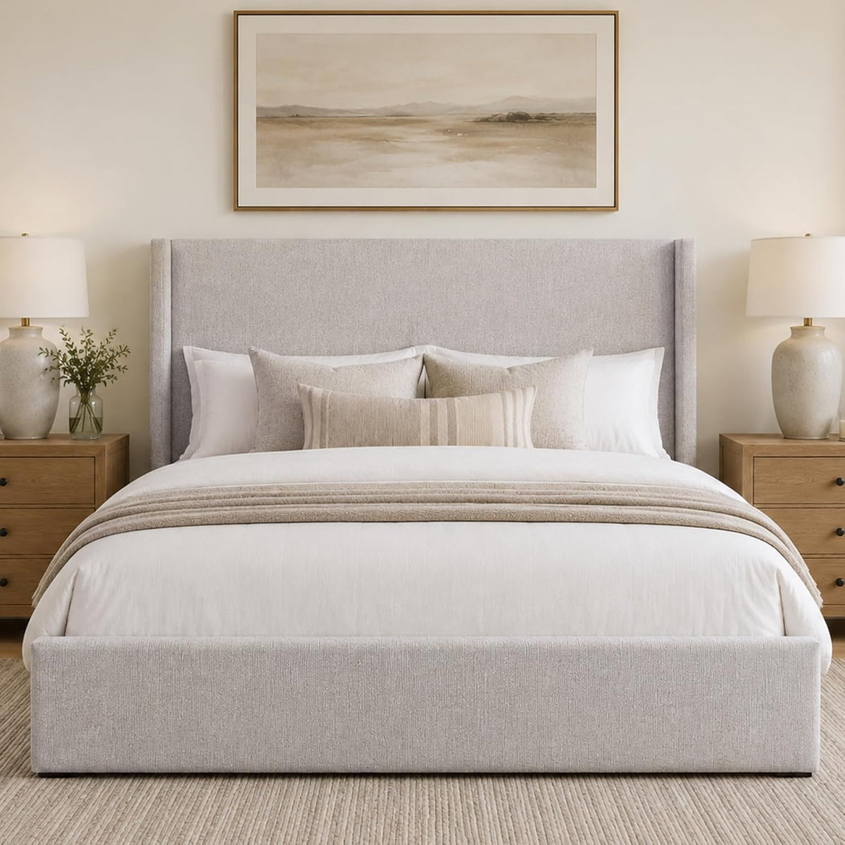 VELOCAVA California King Lift-Up Bed, Wingback Headboard, Corduroy Coffee