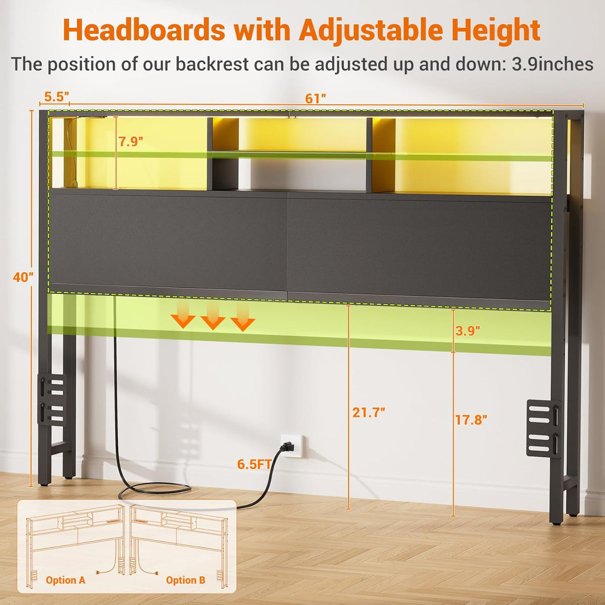 Aheaplus Headboard for Queen Size Bed with Storage, Headboards with Outlets