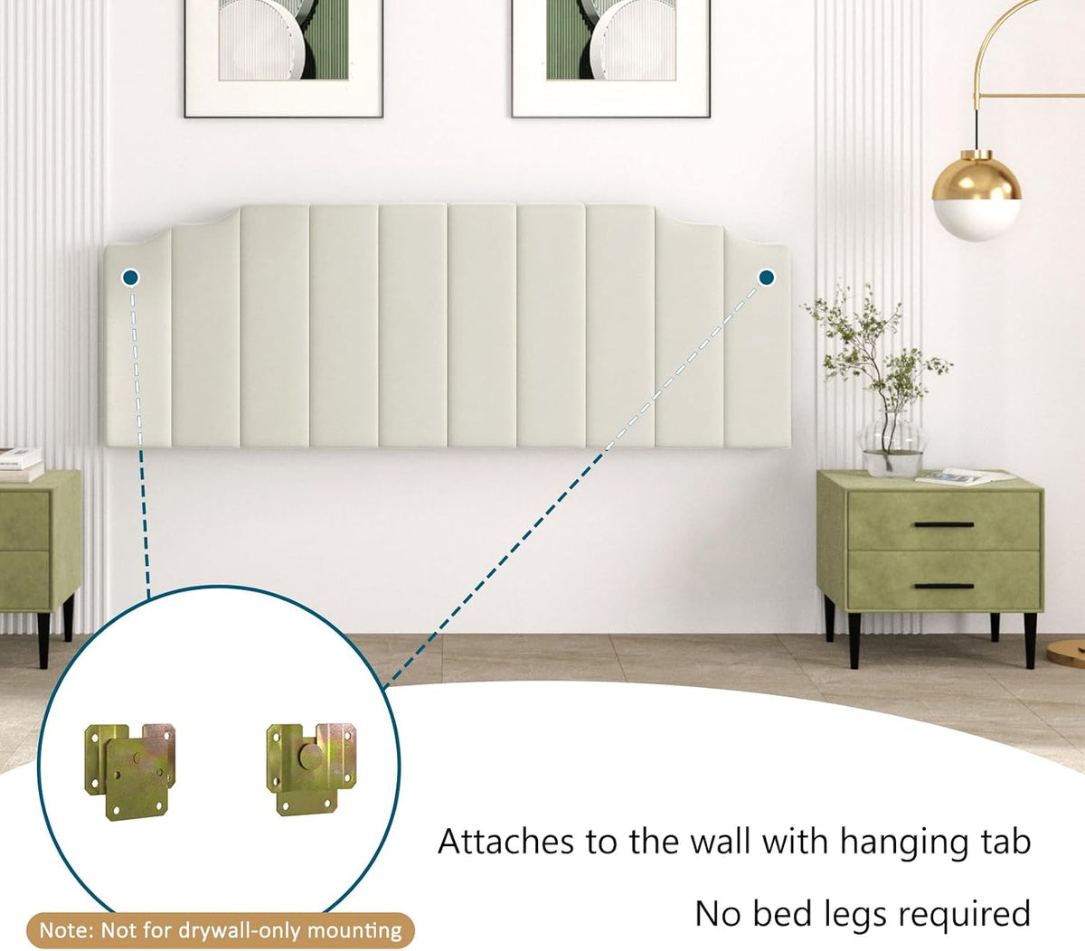 Befurtori King Size Headboard Only, Velvet Wall Mount Headboard, Cream