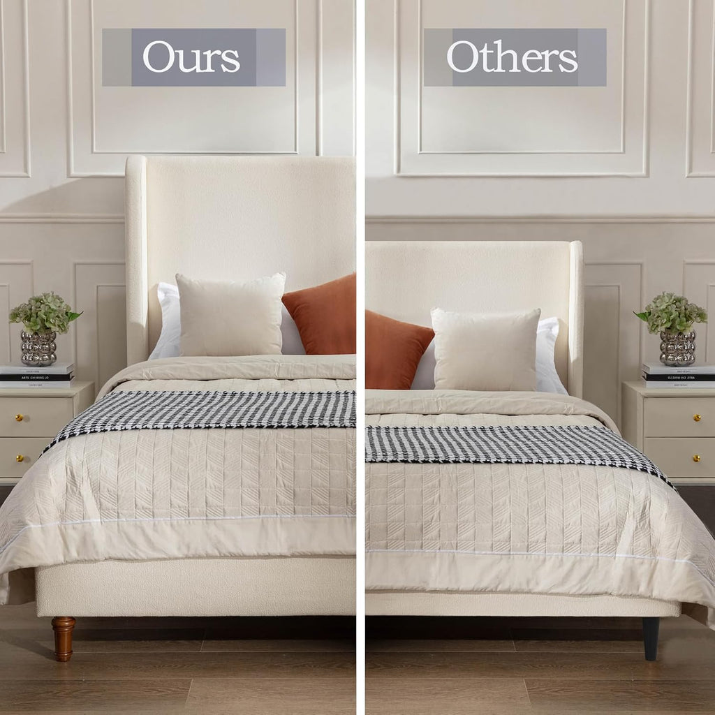 Harper Bed Frame with 54" Extra-Tall Headboard - Modern Wingback Upholstered Platform Bed, Textured Boucle Fabric, 1000lbs Heavy Duty Support, No Box Spring Needed(Ivory, King U.S. Standard)