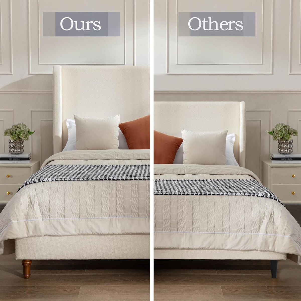 Harper Bed Frame with 54" Extra-Tall Headboard - Modern Wingback Upholstered Platform Bed, Textured Boucle Fabric, 1000lbs Heavy Duty Support, No Box Spring Needed(Ivory, King U.S. Standard)
