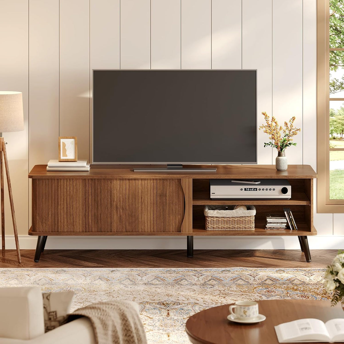 HOOBRO Mid Century Modern TV Stand, TV Console for 65 Inch TV with Storage