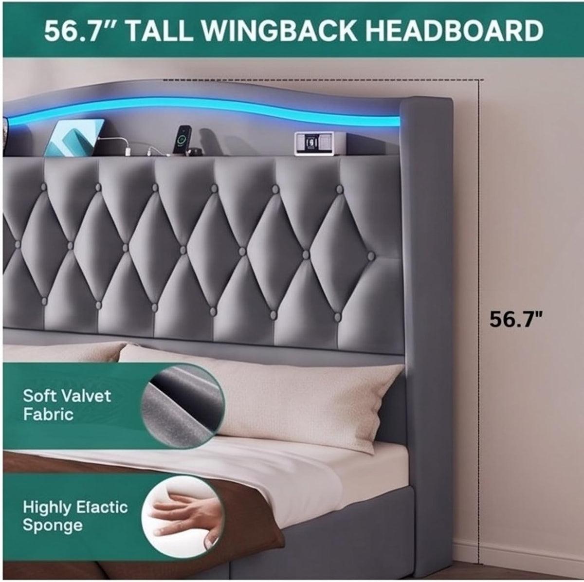 YITAHOME Queen Bed Frame with Charging Station & RGB LED Lights