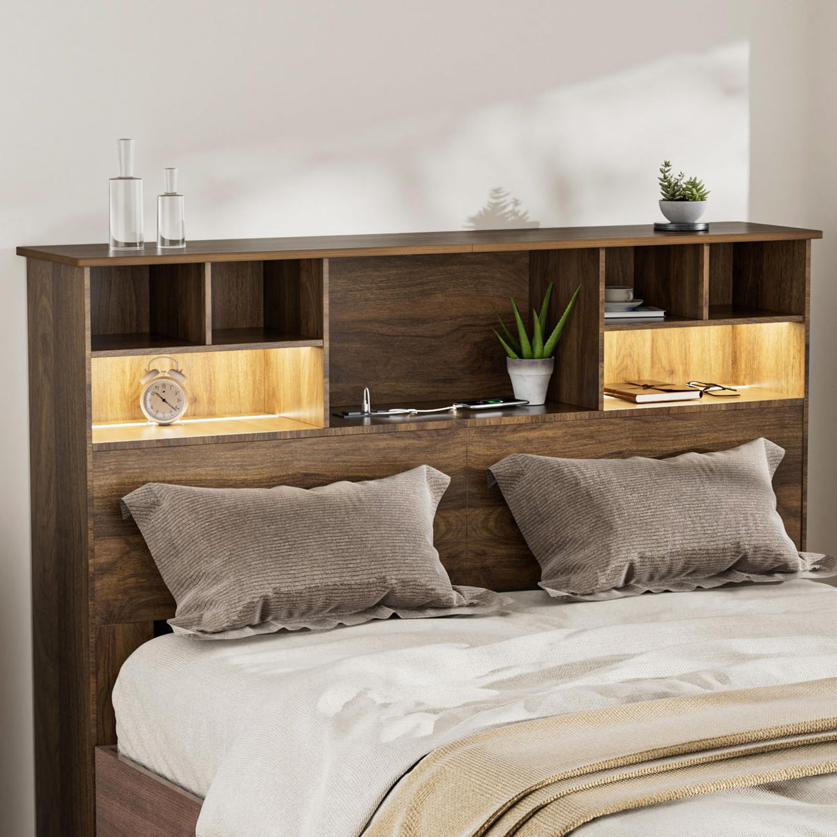 Queen Headboard Only for Bedroom, Bookcase Head Board, Black