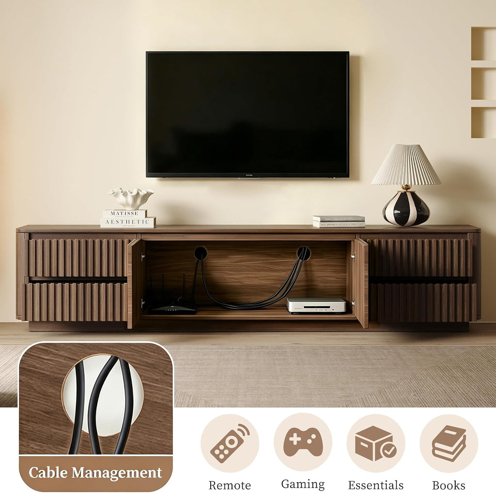86.61" Mid Century Modern TV Stand for TVs up to 85"(Walnut)