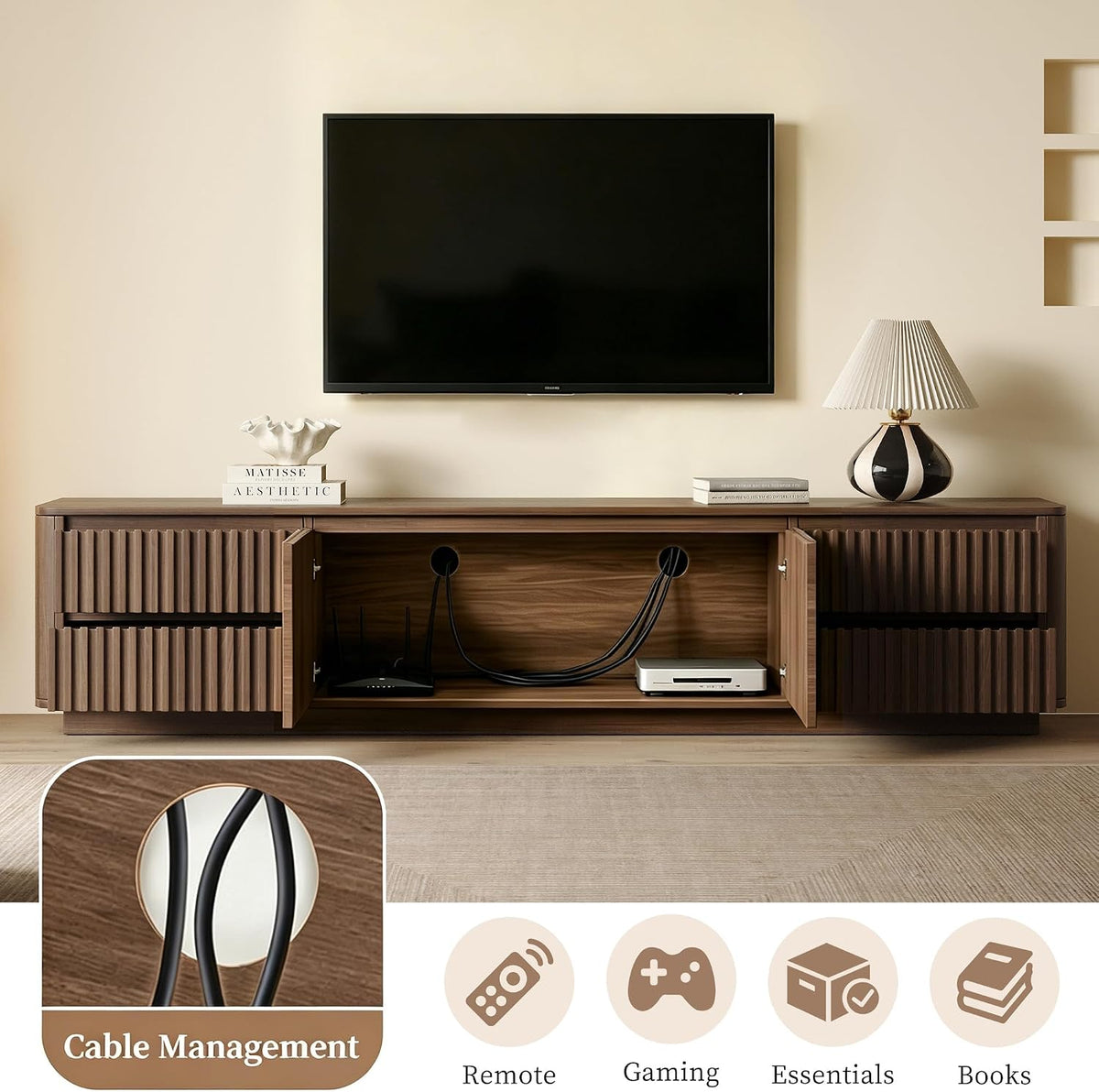 86.61" Mid Century Modern TV Stand for TVs up to 85"(Walnut)