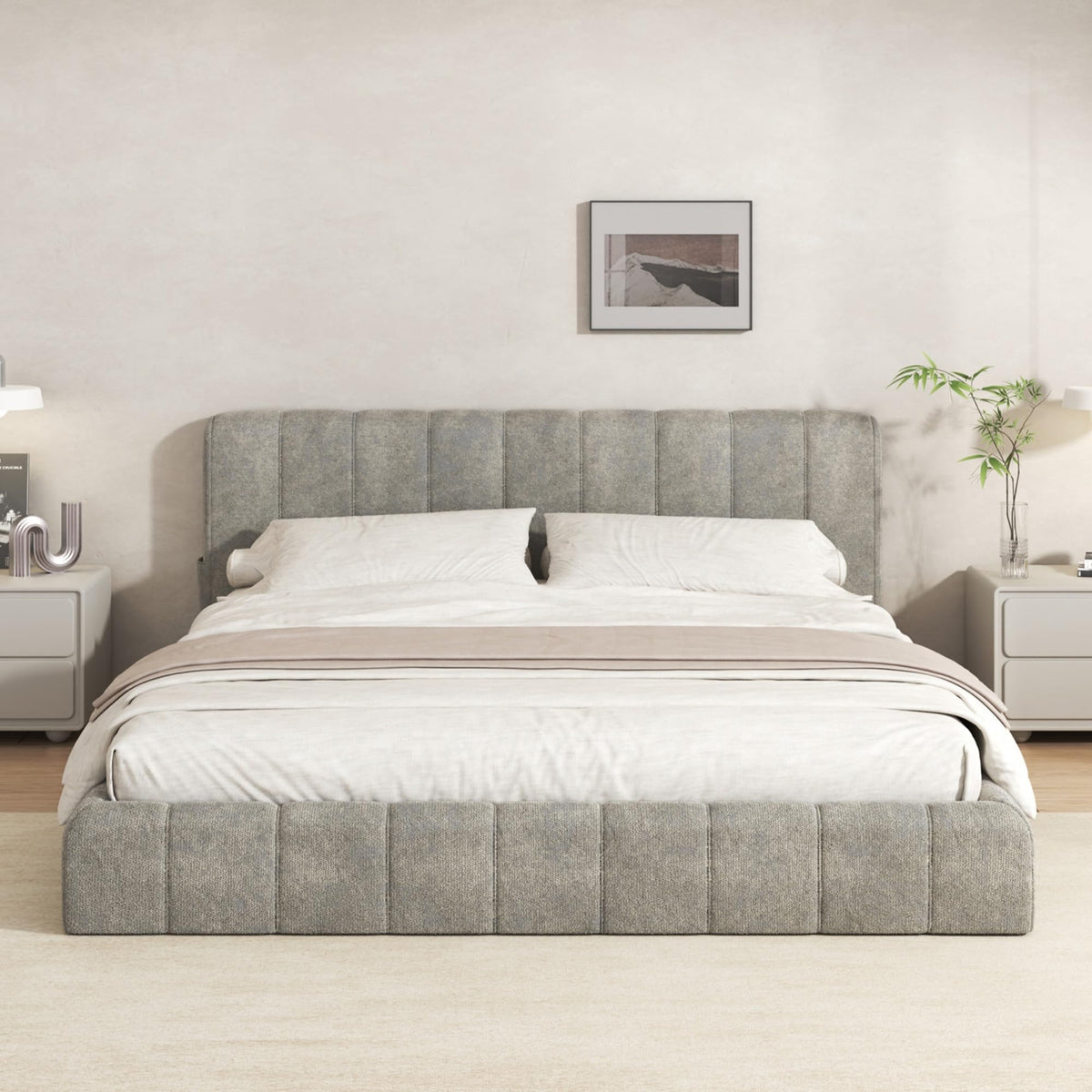 Furnify Twin Cloud Bed Frame, Boneless Cushioned Foam Bed with Plush Fabric