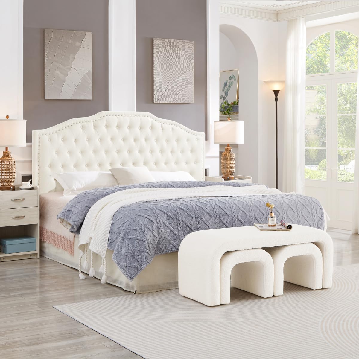 24KF Upholstered Button Tufted King Size Headboard with Nailhead Trim, Soft Velvet Fabric Headboard King/Cal King Size -Dark Gray