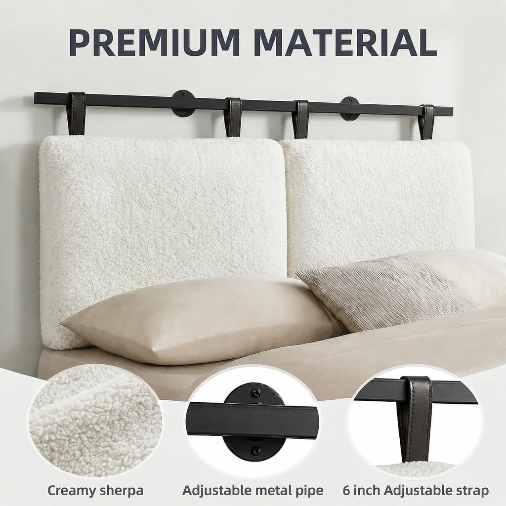 Wall Mounted Headboard Queen Size for Adjustable Bed, White