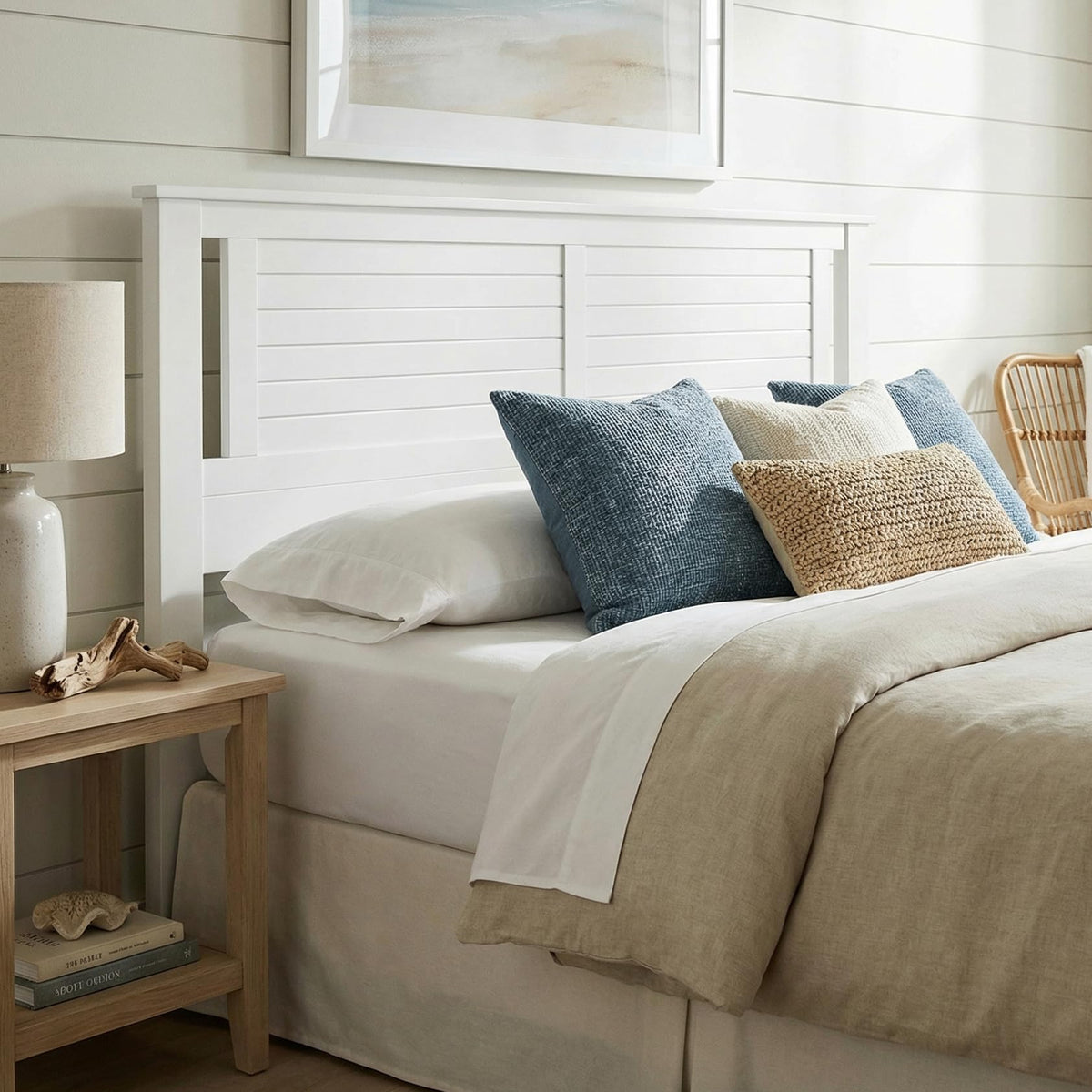 ComfIQ Serene Wood Panel Headboard with Horizontal Scoring, Full, White