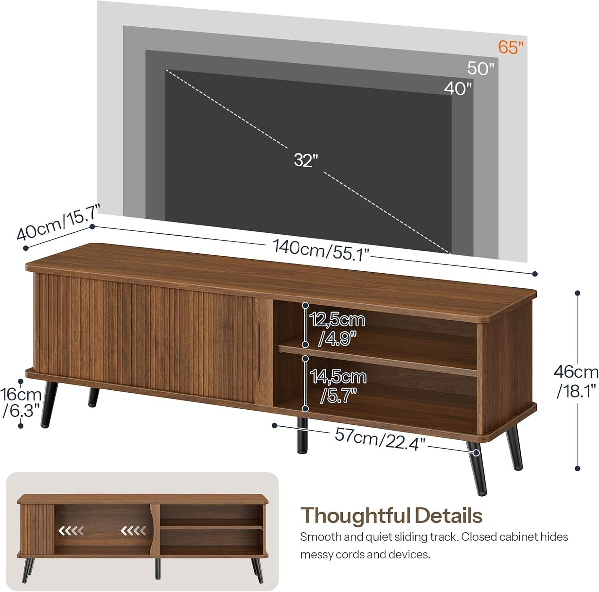 HOOBRO Mid Century Modern TV Stand, TV Console for 65 Inch TV with Storage