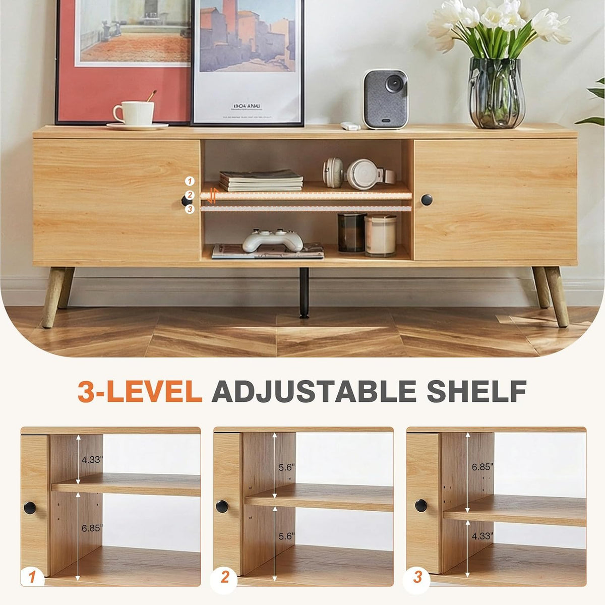 DUMOS TV Stand for 55 60 Inch TV, Entertainment Center with Storage