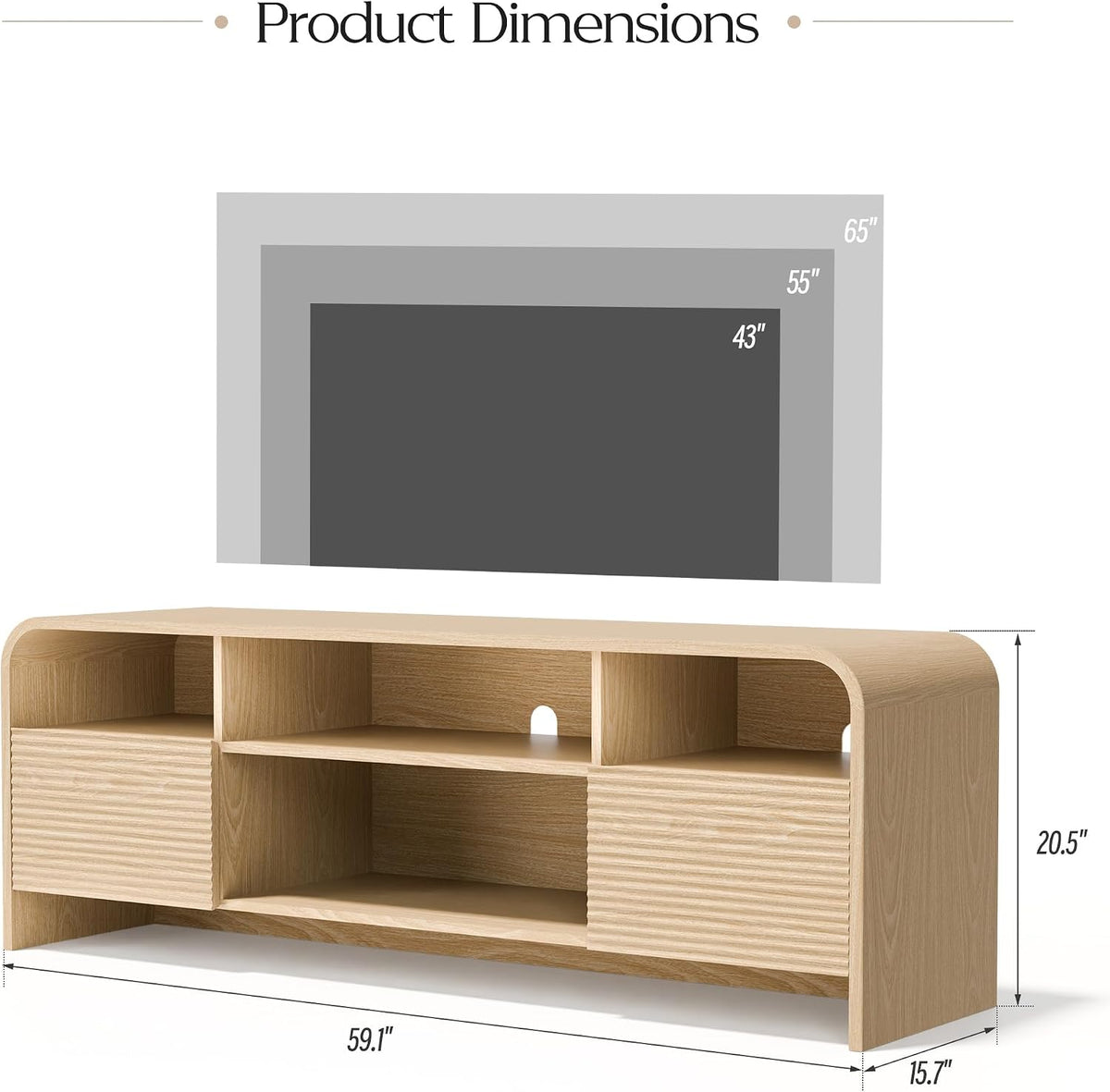 59" Fluted TV Stand, Modern Media Console for TVs up to 65", Natural Oak
