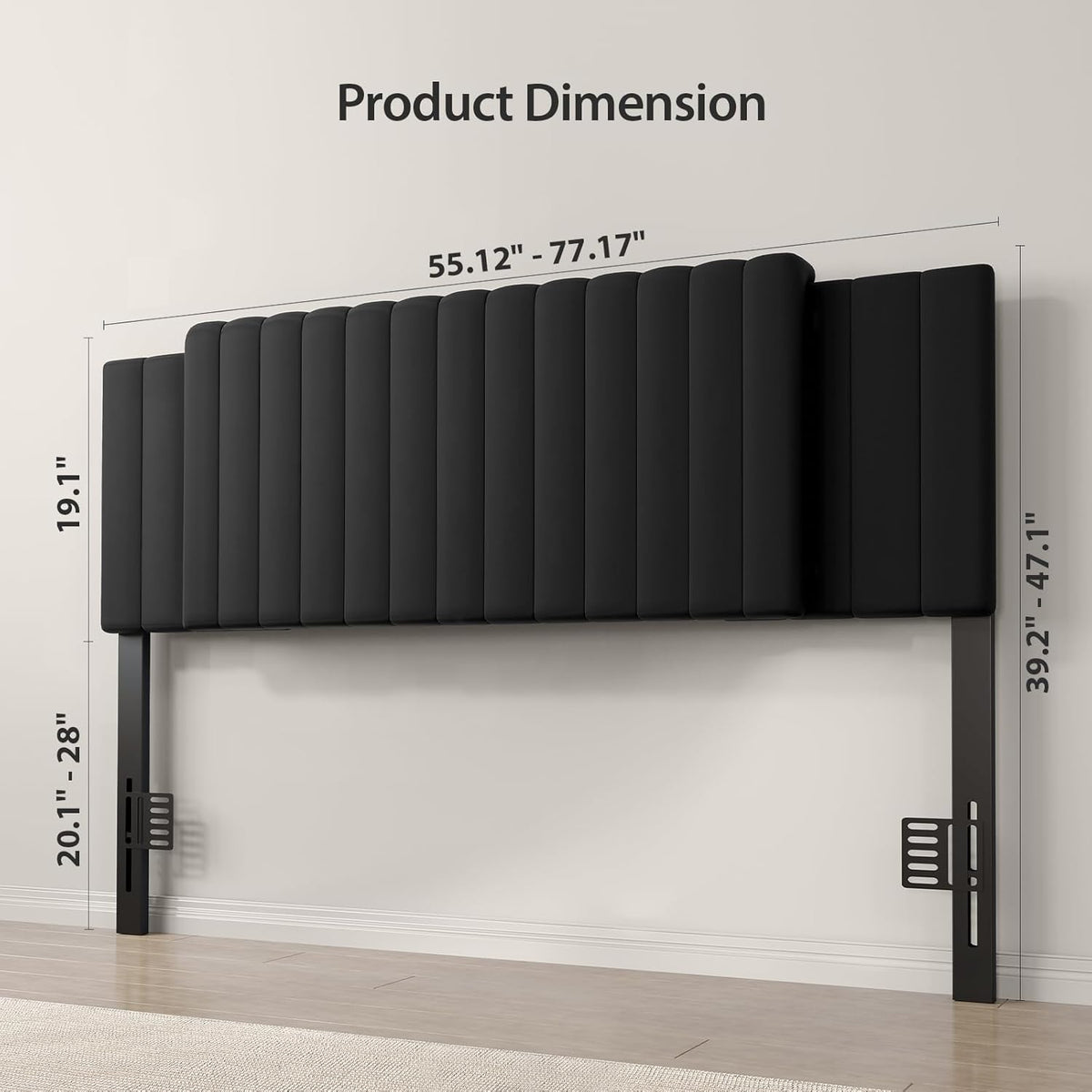 Upholstered Headboard Full/Queen/King Size，Adjustable Height & Width, Black