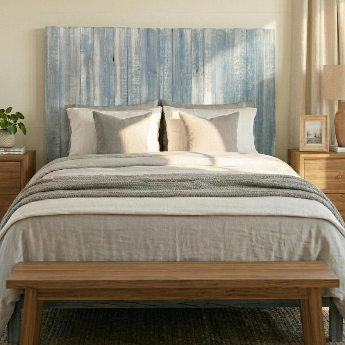 Barn Walls Queen Headboard - Blue Powderwash Multi-Tonal Solid Wood Panels
