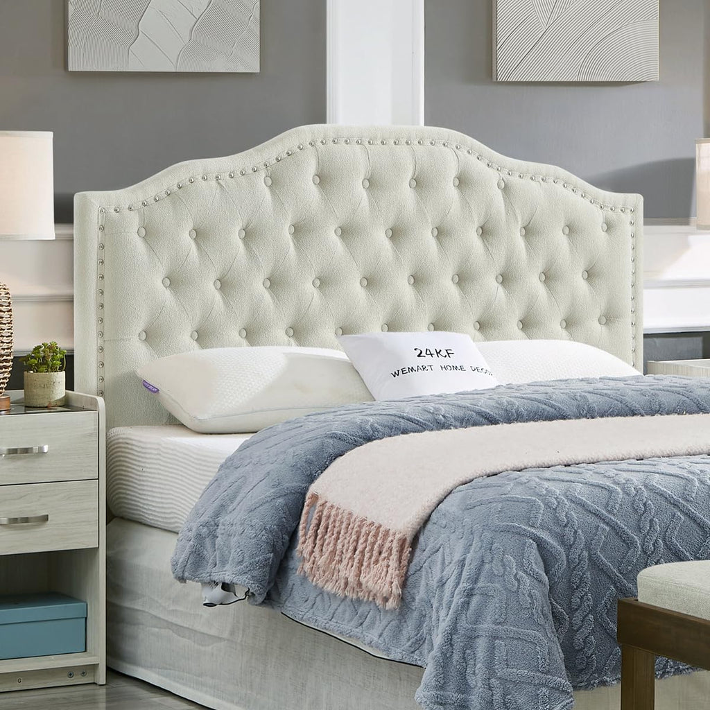 24KF Upholstered Button Tufted King Size Headboard with Nailhead Trim, Soft Velvet Fabric Headboard King/Cal King Size -Dark Gray