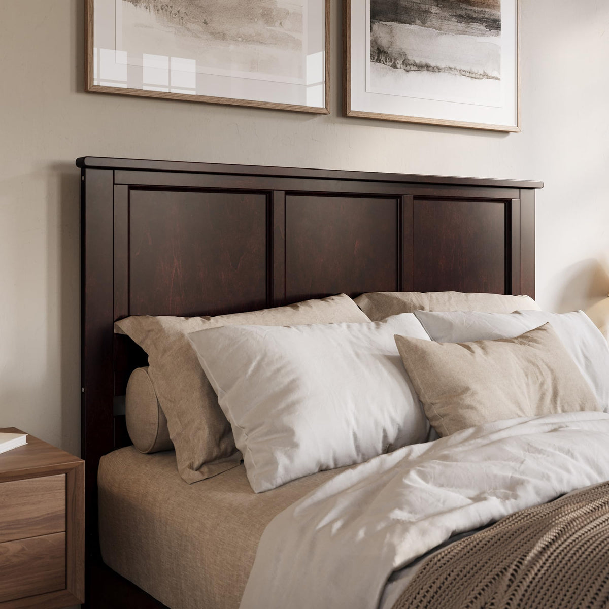 AFI, Madison King Solid Wood Panel Headboard, Walnut